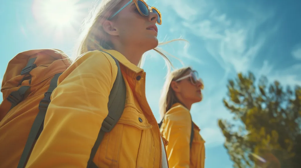 The Complete Guide to UPF 50 Clothing 1 A group of people wearing UPF 50 clothing in various daily and outdoor settings — beach, hiking, urban walking — blending fashion and function.