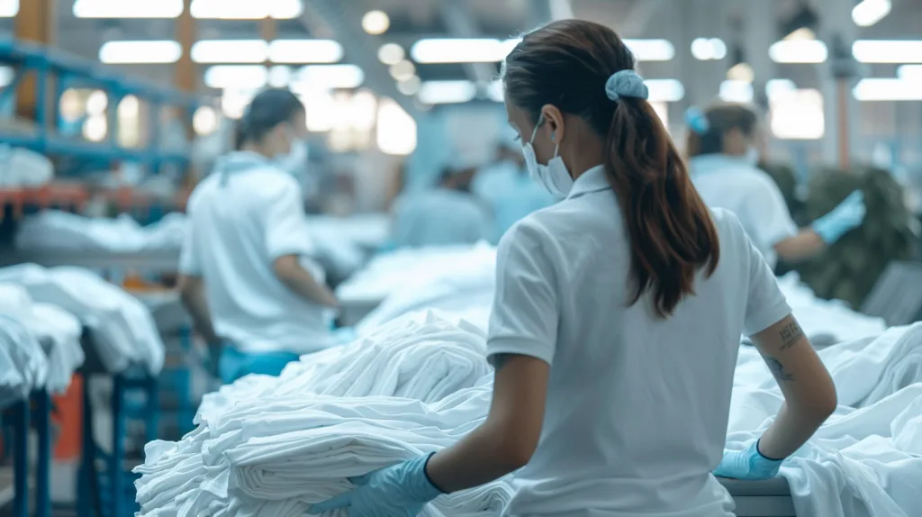 Why Brands Choose Organic Cotton Polo Shirts for Sustainable Uniforms 4 Ninghow Apparel manufacturing team producing sustainable organic cotton polo shirts for uniforms