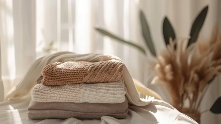 Display of sustainable organic cotton clothing and fabrics in Ninghow’s eco-friendly manufacturing setting.