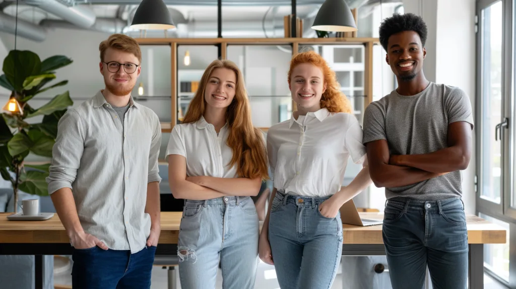 Why Brands Choose Organic Cotton Polo Shirts for Sustainable Uniforms 17 Corporate employees in sustainable organic cotton polo shirts promoting eco-friendly uniforms