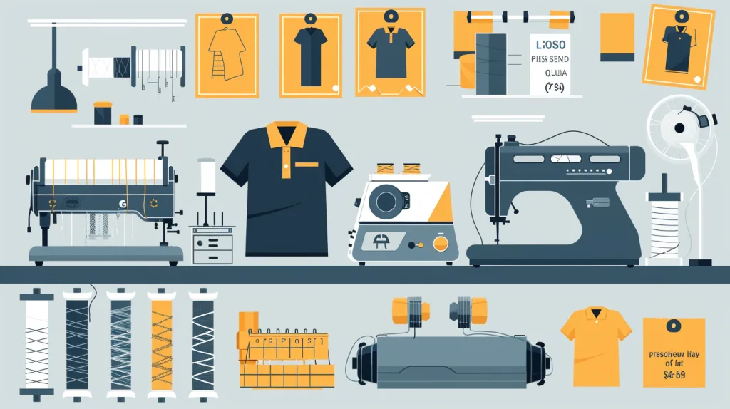 Custom Polo Shirts vs. Ready-Made: Which is Right for Your Business? 1 An infographic-style image comparing custom vs ready-made polo shirts using price tags, sewing tools, and packaging elements.