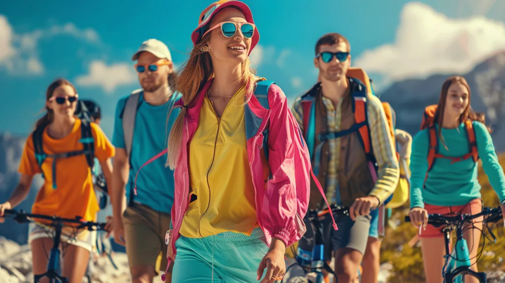 The Ultimate Guide to UV Protection Clothing 1 A vibrant visual of diverse people wearing stylish UV Protection Clothing outfits in sunny environments—beach, hiking trails, urban streets—showcasing the blend of fashion and functionality.