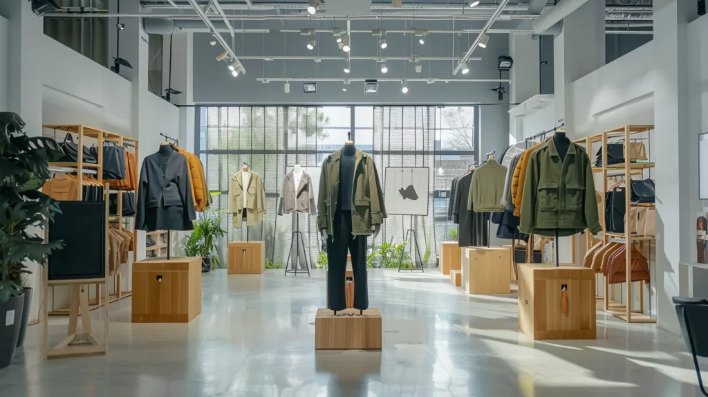 Global Market Trends in Organic Cotton Clothing for 2025 and Beyond 1 Showcase of luxury organic cotton clothing in a modern sustainable fashion store.