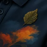 A focus on the embroidery and printing detail of finished apparel, reflecting premium branding outcomes.