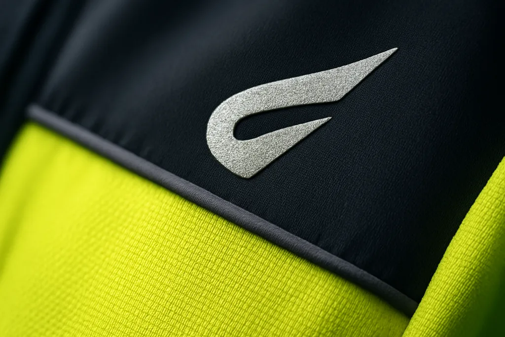 Reflective & High-Visibility Solutions for Night Running 8 Close-up garment detailing on embroidery, print finish, and retro-reflective logos for night running sportswear.