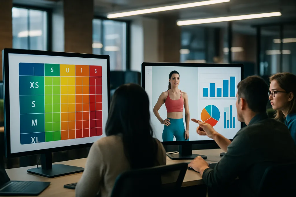 Global Size Grading: US/EU/Asia Conversions 3 ecommerce team reviewing sportswear size chart