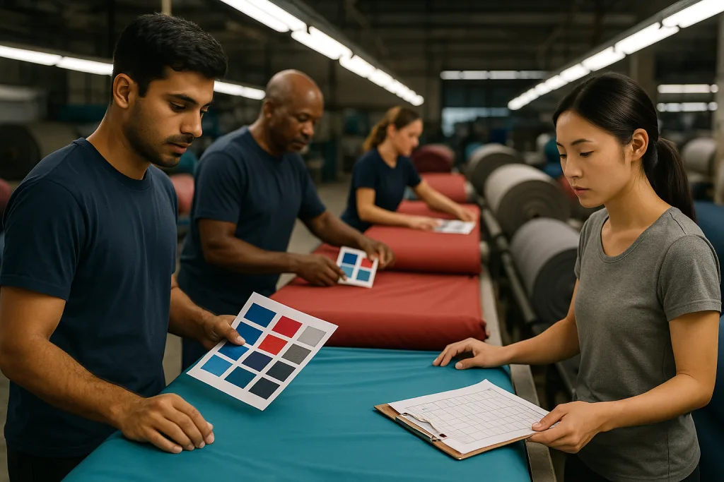 MOQs, Lead Times & Cost Drivers in Sportswear 1 inspecting dye lots sportswear