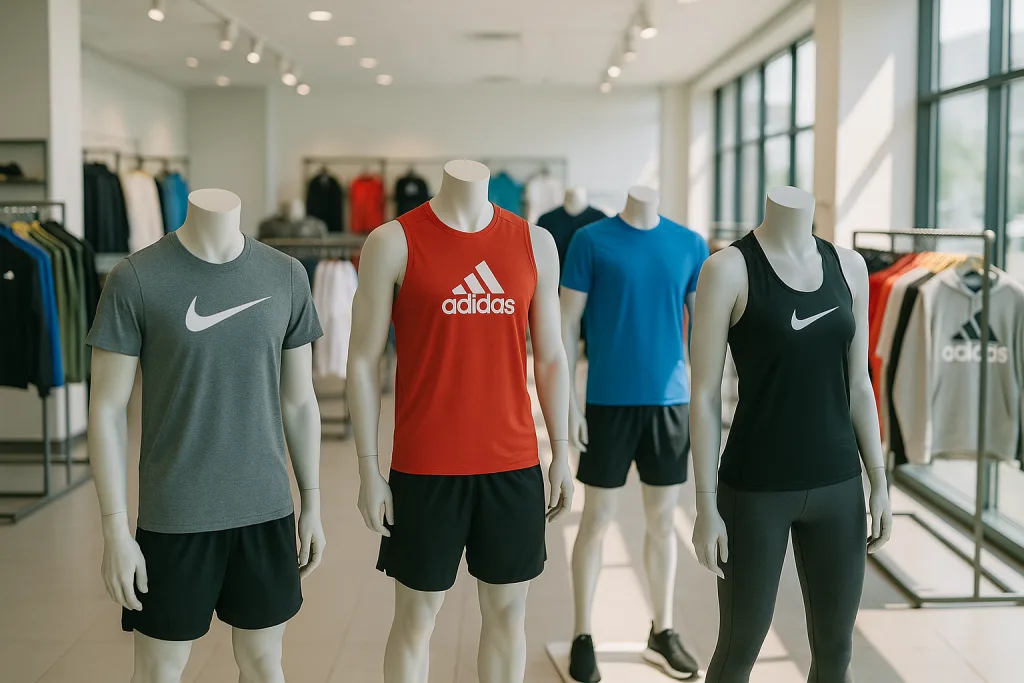 A vibrant display of innovative activewear from leading brands, showing advanced fabrics and design trends.