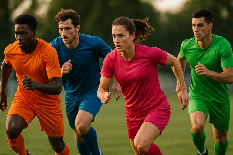 Clothing Manufacturers for Startups 4 The image captures active players in sharp, vividly colored rPET uniforms, demonstrating moisture-wicking and lasting color in a true use case.