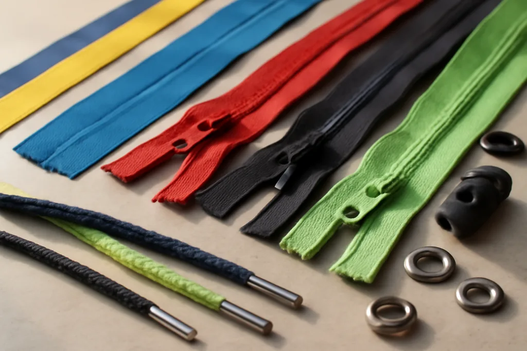 Choosing Zippers, Elastics, Drawcords & Hardware 1 sportswear trims display