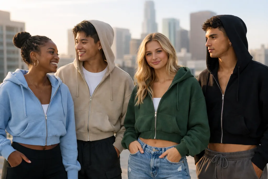 12 Expert Picks for Top Rated Hoodies for 2025 3 Group of people wearing trendy oversized and cropped hoodies outdoors