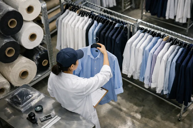 Quality & QC 7 AQL inspection in an apparel factory with inspector sampling garments