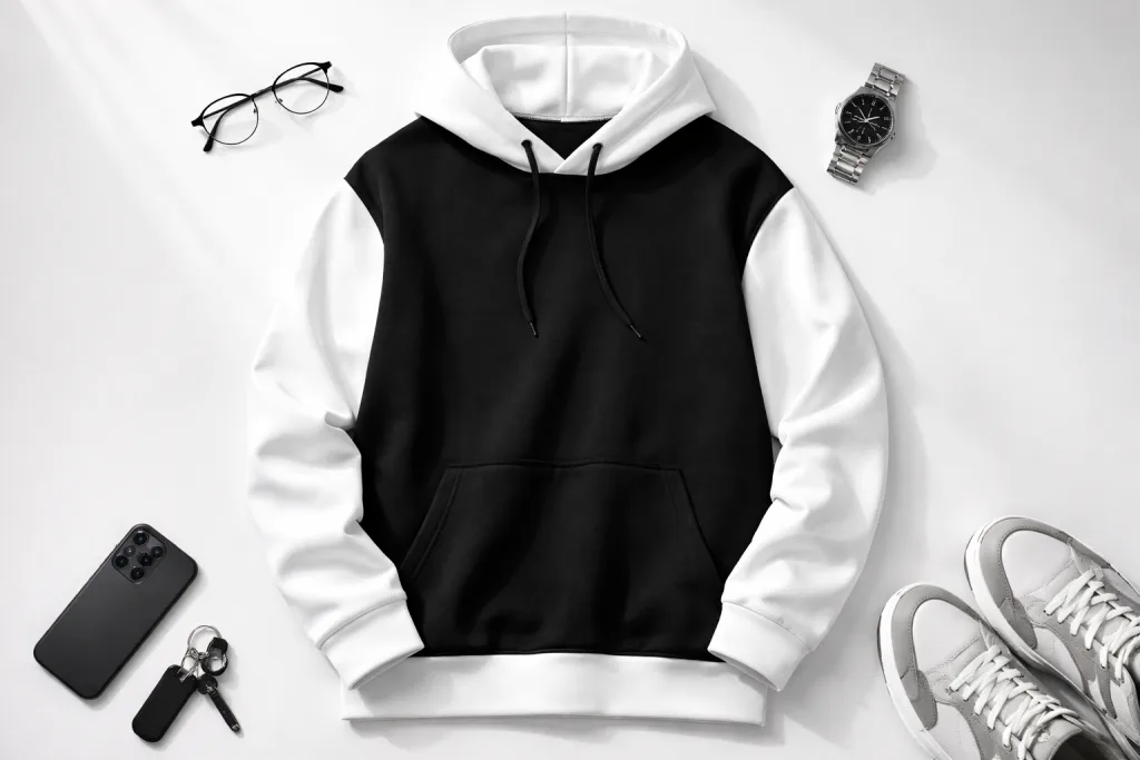 Black and White Hoodie Outfit Ideas 4 black and white hoodie outfit ideas classic monochrome flat lay