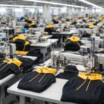 black and yellow hoodie production in factory