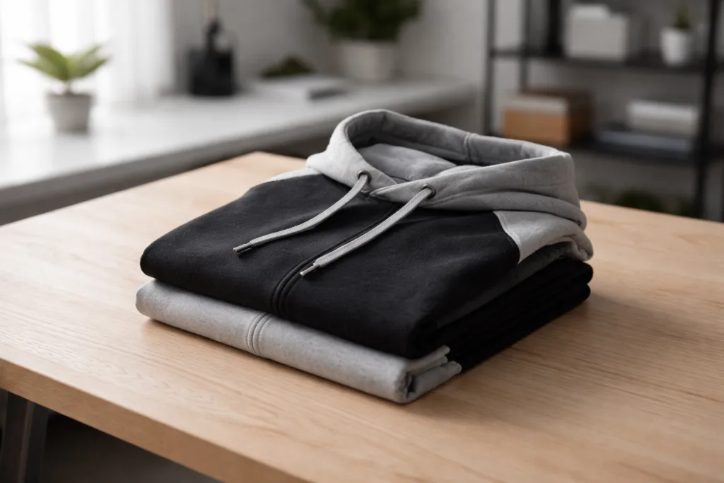 Black and Gray Hoodie: Minimalist Essentials 1 black gray hoodie folded urbanjpg