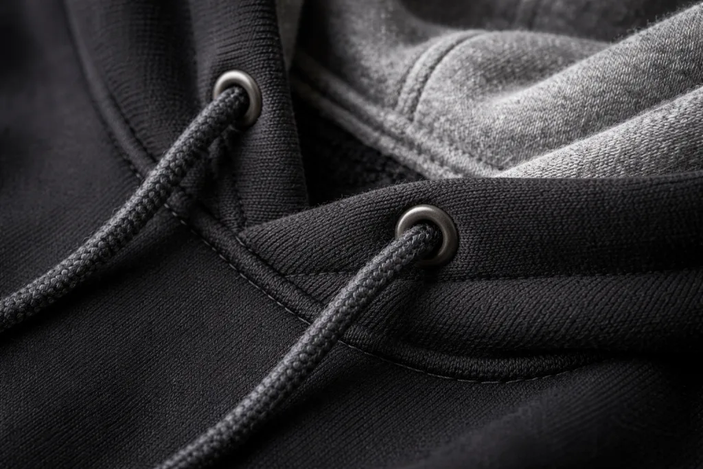 Black and Gray Hoodie: Minimalist Essentials 3 black gray hoodie stitching detailjpg