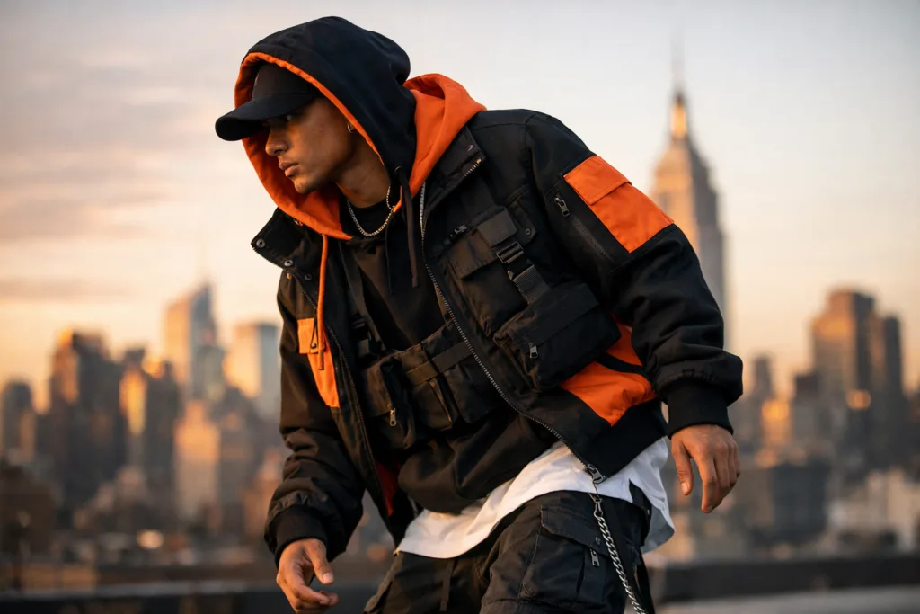 Black and Orange Hoodie: Fall/Winter Style Trends 7 black and orange hoodie layered streetwear fall trend