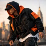 black and orange hoodie layered streetwear fall trend