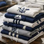 Blue and white hoodie designs for nautical and collegiate style