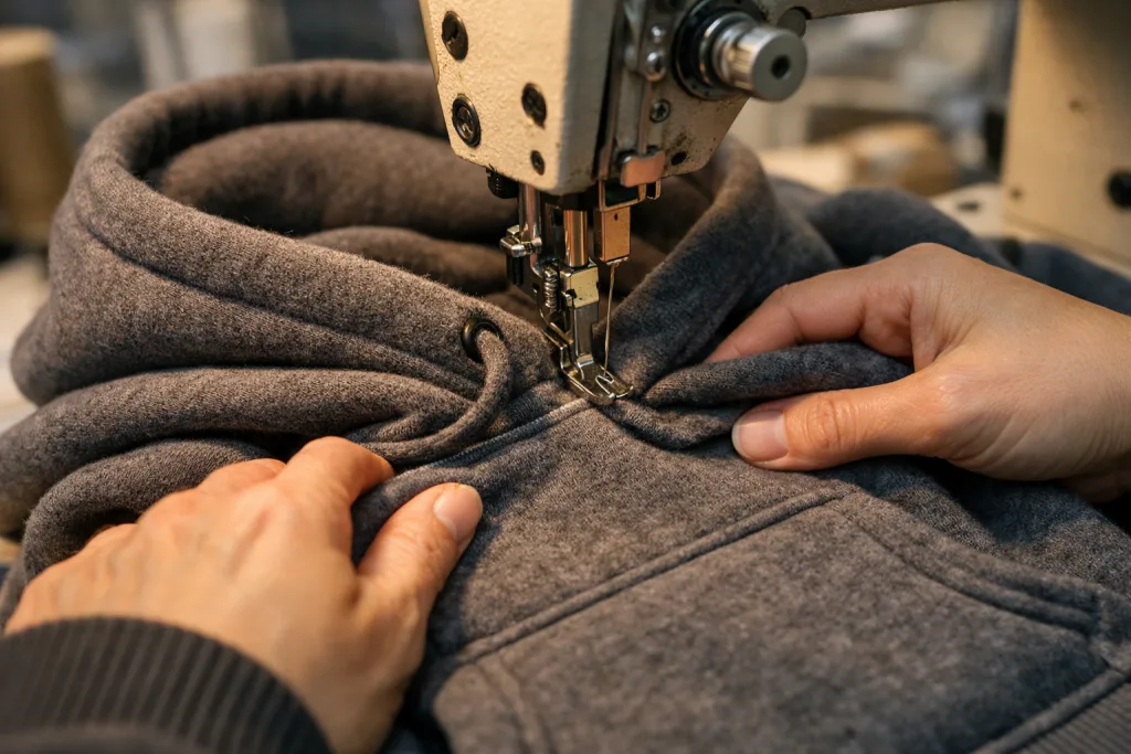 Hoodie vs Sweatshirt: Which Is Better for Your Brand? 1 craftsmanship hoodie sewing detail