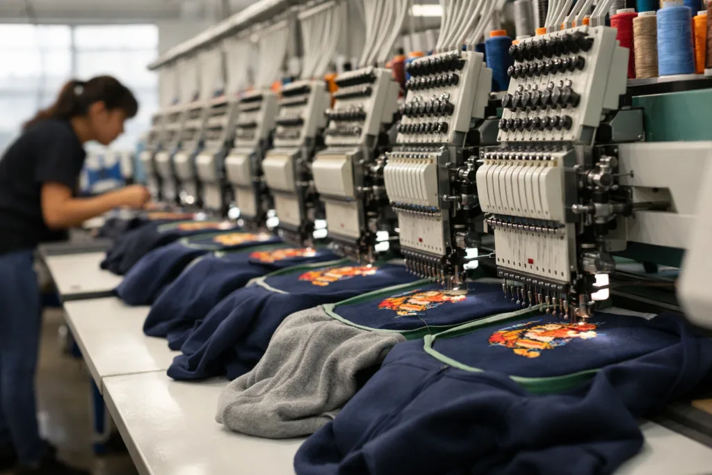 Embroidery vs Puff Print: Which Is Better for Hoodies? 1 embroidery hoodie production