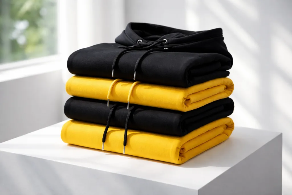 Black and Yellow Hoodie: Sporty Urban Look 3 folded black yellow hoodieswebp