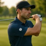 This lifestyle image captures a golfer using a high-performance polo shirt outdoors. It underlines the sport-ready features such as moisture control, sun-blocking fabric, and durable logo embroidery discussed in the scene recommendation section.