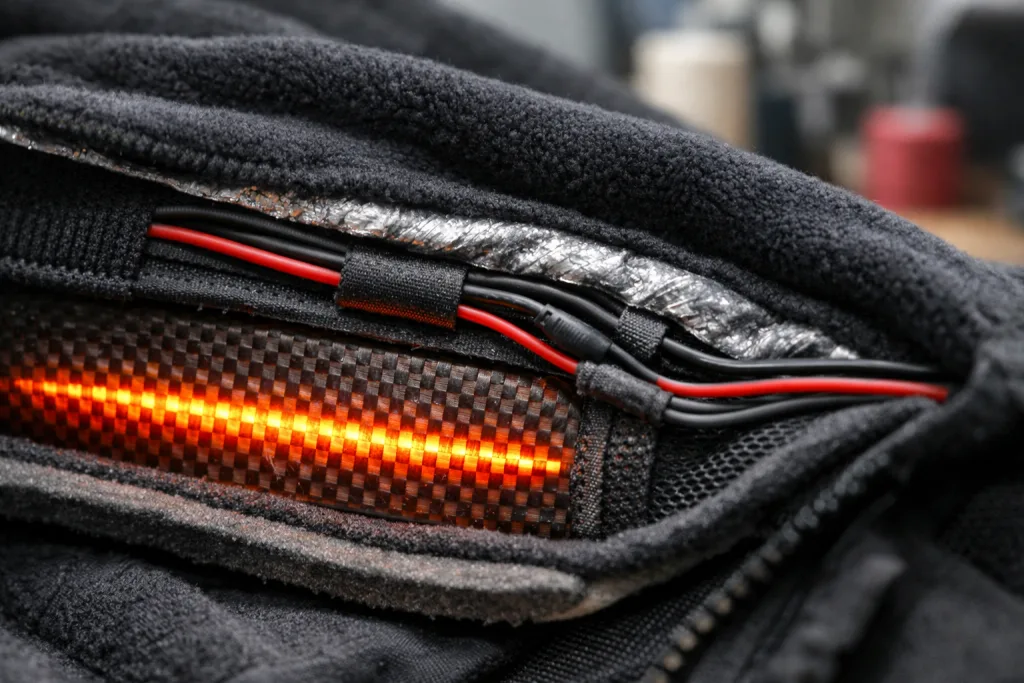 12 Essential Insights for the Best Heated Hoodie: Tech, Battery & Safety Guide 2 Close-up of a carbon fiber heating film panel inside a heated hoodie