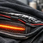 Close-up of a carbon fiber heating film panel inside a heated hoodie