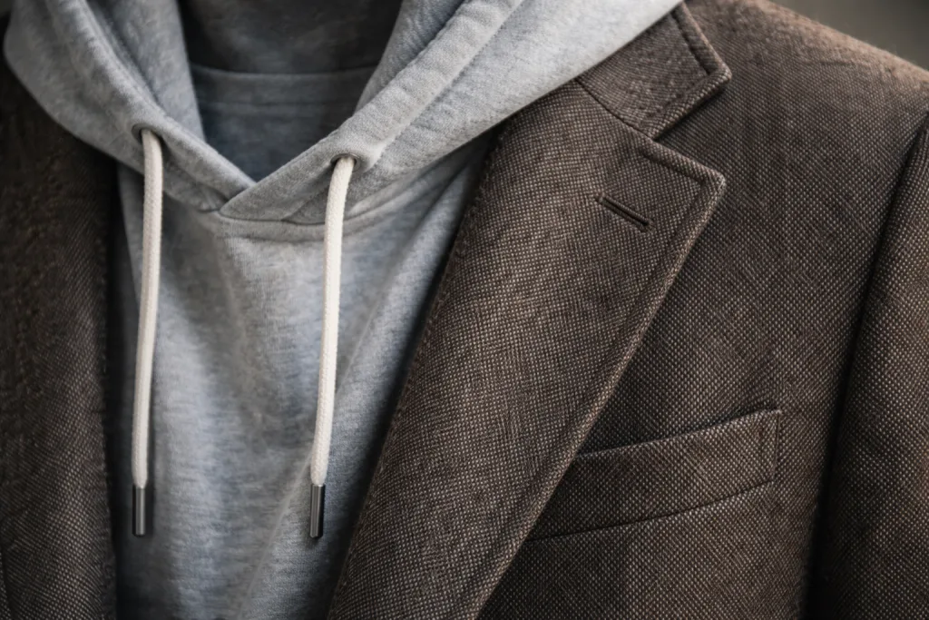 Hoodie and Blazer: A Modern Smart-Casual Trend 2 hoodie blazer material coordinationjpg