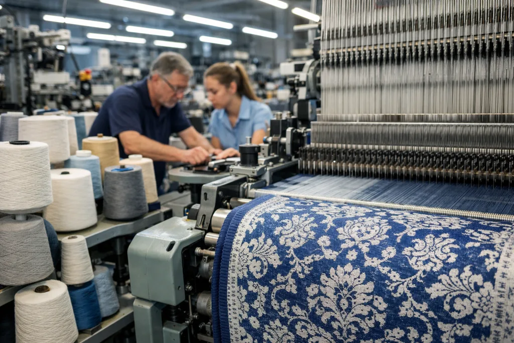 Jacquard vs Brocade: Key Differences Explained 1 jacquard weaving factory scene