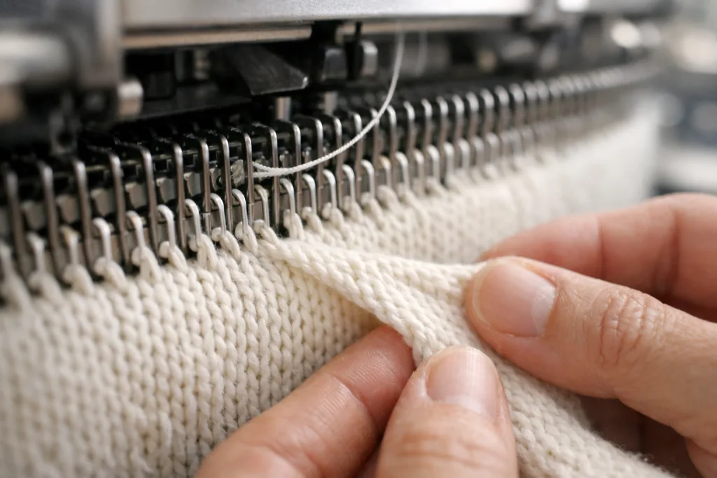 Knit vs Woven Fabric: What’s the Difference? 1 knit fabric machine loops