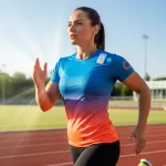 Athlete testing smart sportswear with modular sensor patch on outdoor track