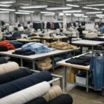An organized apparel production floor illustrates how fabric and setup influence MOQ for clothing brands.