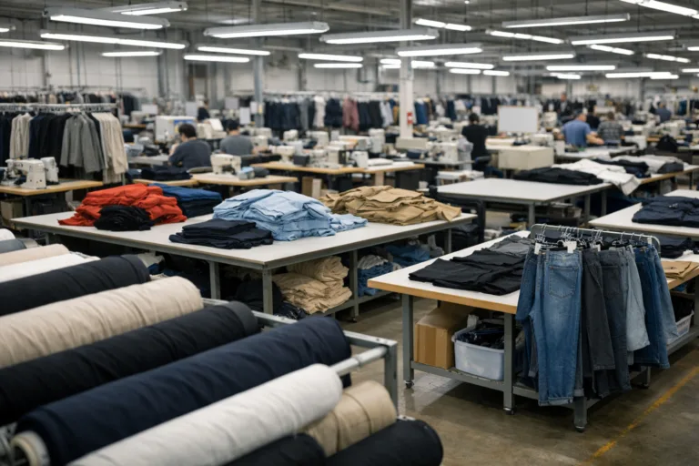 Switch Supplier 8 An organized apparel production floor illustrates how fabric and setup influence MOQ for clothing brands.