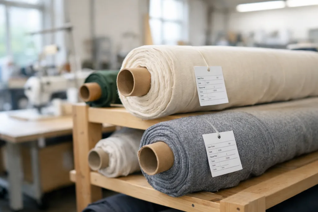 A Practical Guide to Sustainable Fabrics for Apparel Buyers 2 batch labeled sustainable rolls