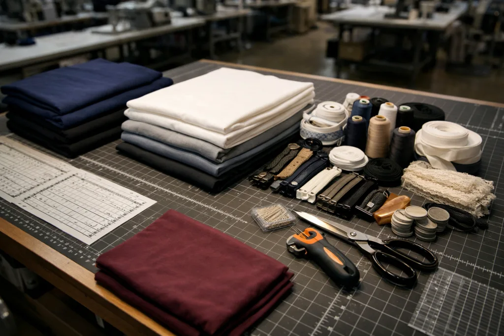 What a Factory Needs to Quote Accurately: 13-Step Guide to Consistent Clothing Manufacturing Quotes 2 clothing manufacturing quote fabric trim table