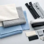 A well-lit layout of diverse fabric and trim samples, representing the start of matching handfeel and performance for garment production.