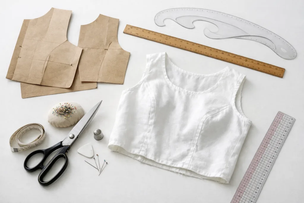 garment pattern making tools flatlay