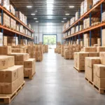 Photo showing packed export cartons for an upcoming apparel shipment, visually representing the start of the Incoterm responsibility handover. Clean, daylight setting.