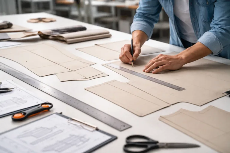 Quality & QC 7 This image visualizes the precision and attention given at the early pattern development stage, central to reducing apparel returns.