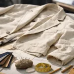 The photo focuses on the workspace during proto sampling, showing materials and construction tools at the start of the apparel sample types process.