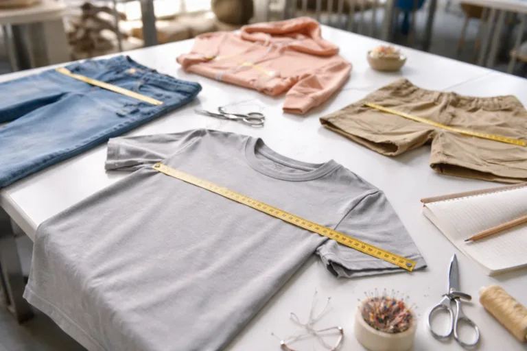 Import Clothing From China 10 A professional apparel QC setup showing flat garments being measured for size spec and tolerance to ensure reduced returns.