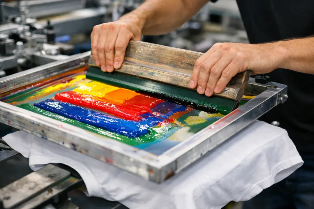 Silk Screening vs Sublimation Printing 1 silkscreen process macro