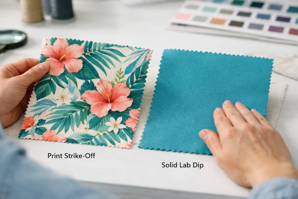 Lab Dip Approval Simplified: 7 Steps to Reliable Color Control for Apparel Brands 3 strike off vs lab dip comparison