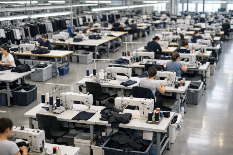 Proof & Fit for Niches 6 Shows a professionally operated garment factory, with stations for sampling and bulk production, illustrating trial order setup and workflow.