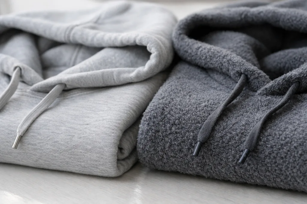 Which Hoodie Should You Wear? French Terry vs Fleece Explained for Every Scene 1 french terry vs fleece hoodies fabric texture
