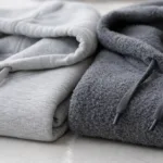 French Terry Hoodies vs Fleece Hoodies: This image visually demonstrates the looped backing of French terry and the plush brushed surface of fleece, highlighting their fundamental material differences in hoodie manufacturing.