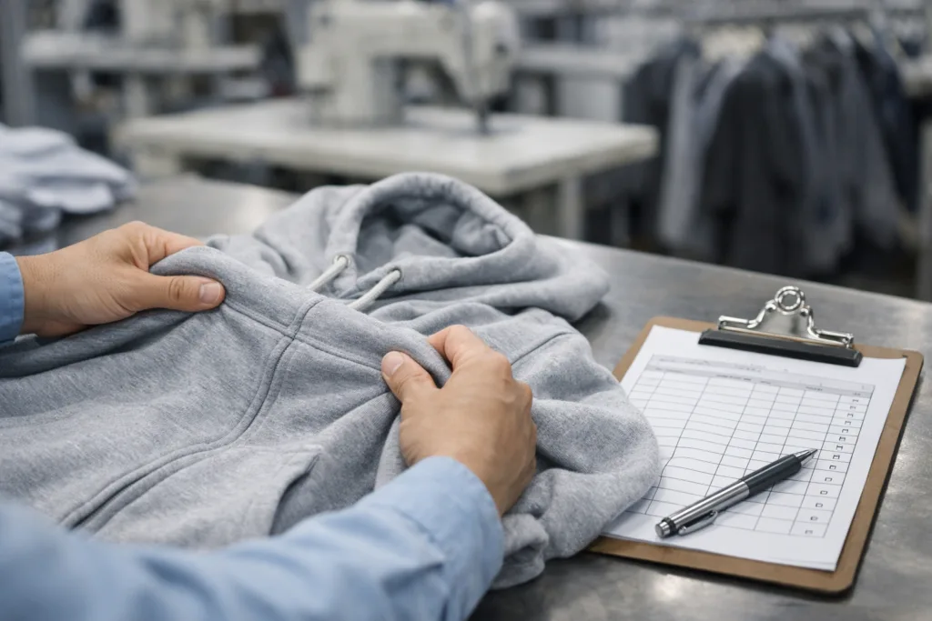 Step-by-Step Hoodie Manufacturing: GSM, Fleece, and Durability Explained 3 hoodie seam strength quality test