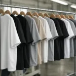 This image shows oversized and regular fit t-shirts arranged in a manufacturing setting, highlighting silhouette and fabric differences.